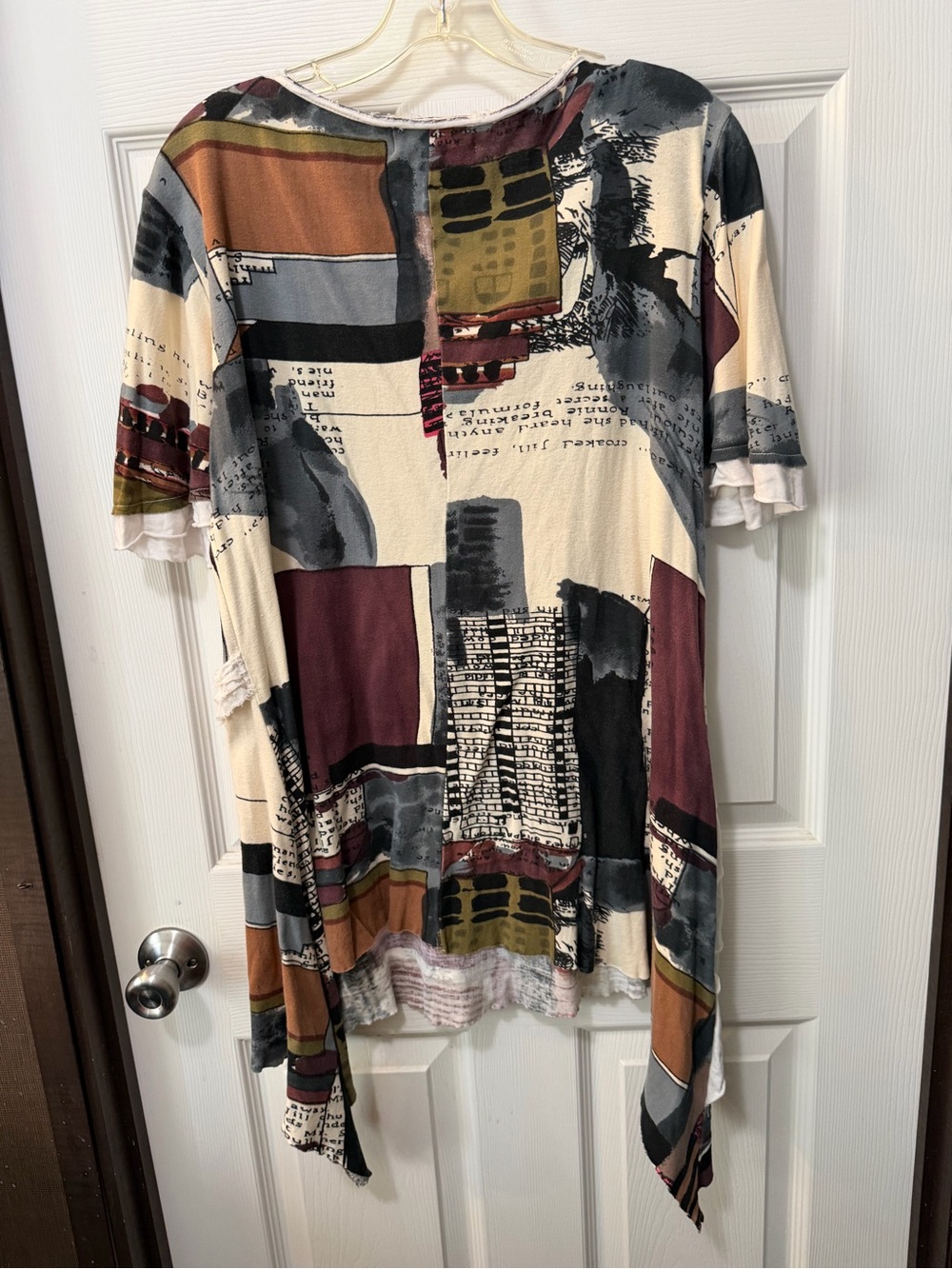 Anuna’s Abstract Print Asymmetrical Ruffle Tunic Top/Mini Dress Boho Artsy Sz L - Picture 8 of 10